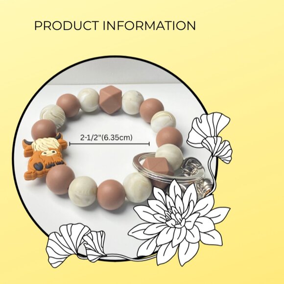 Highland Cow Silicone Bead Keychain - Picture 2 of 4